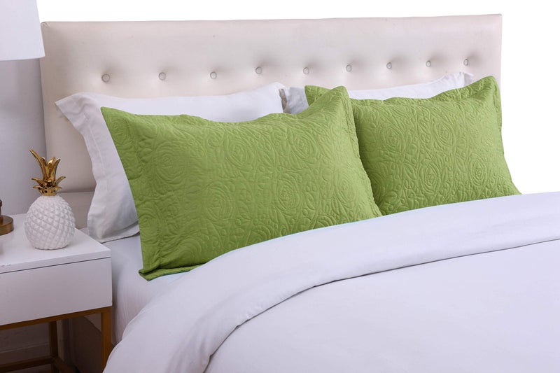 MarCielo 2-Piece Embroidered Pillow Shams, King Decorative Microfiber Pillow Covers Set, King Size (Green) - Image 2